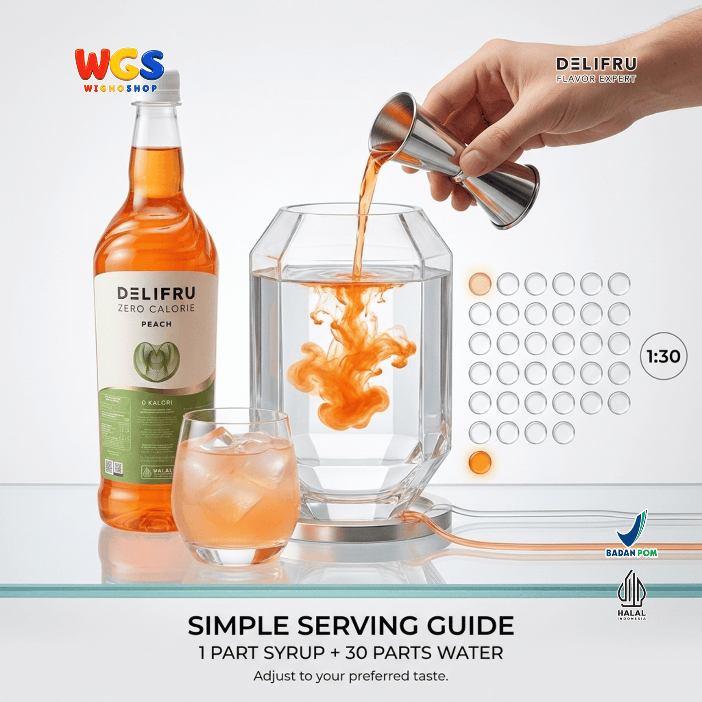 DELIFRU Zero Calorie Peach Syrup 1 Liter - Sirup Persik Bebas Gula untuk Iced Tea Mocktail Soda Minuman Cafe Halal