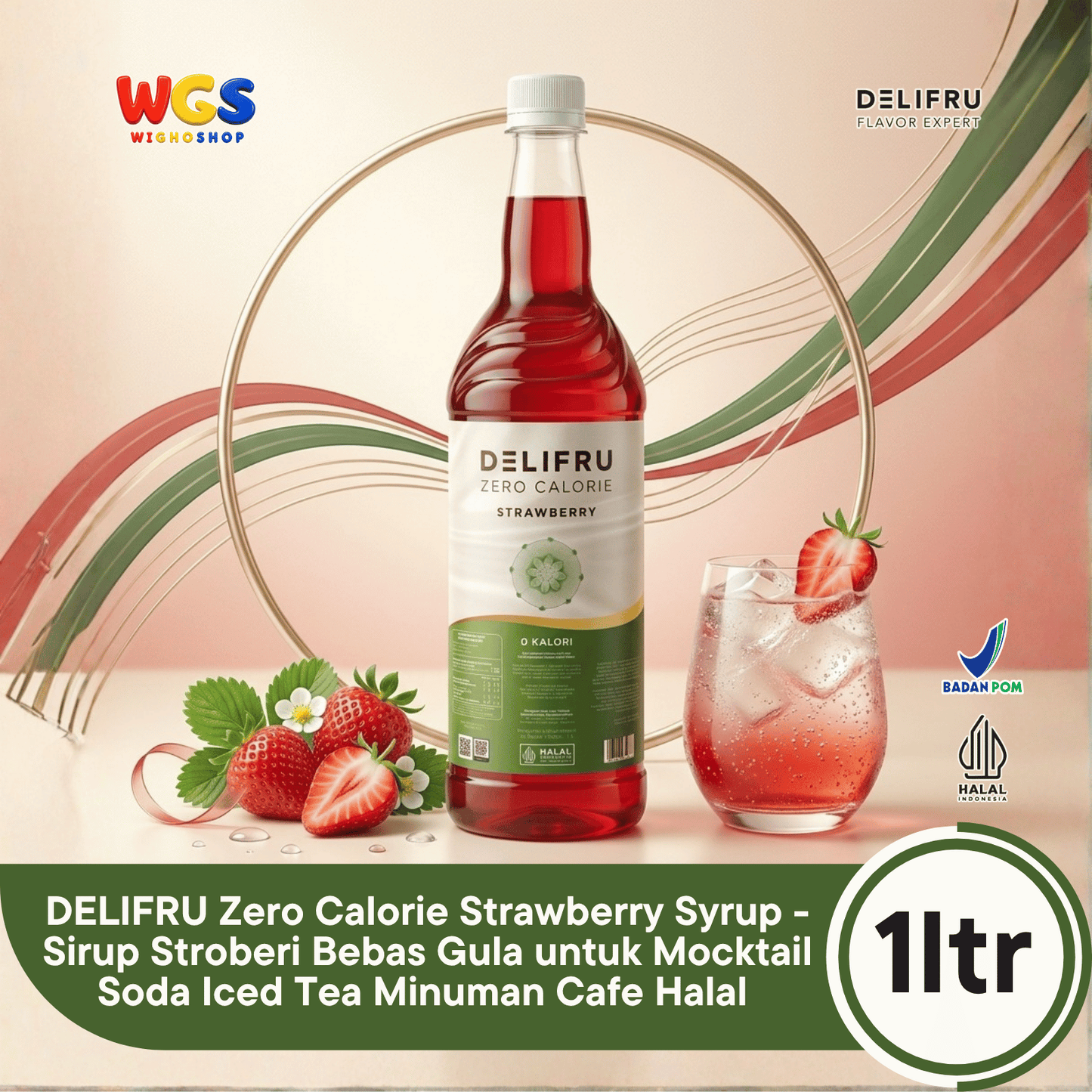 DELIFRU Zero Calorie Strawberry Syrup 1 Liter - Sirup Stroberi Bebas Gula untuk Mocktail Soda Iced Tea Minuman Cafe Halal