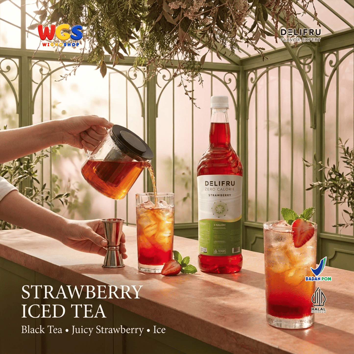 DELIFRU Zero Calorie Strawberry Syrup 1 Liter - Sirup Stroberi Bebas Gula untuk Mocktail Soda Iced Tea Minuman Cafe Halal