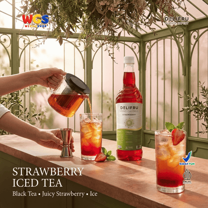 DELIFRU Zero Calorie Strawberry Syrup 1 Liter - Sirup Stroberi Bebas Gula untuk Mocktail Soda Iced Tea Minuman Cafe Halal