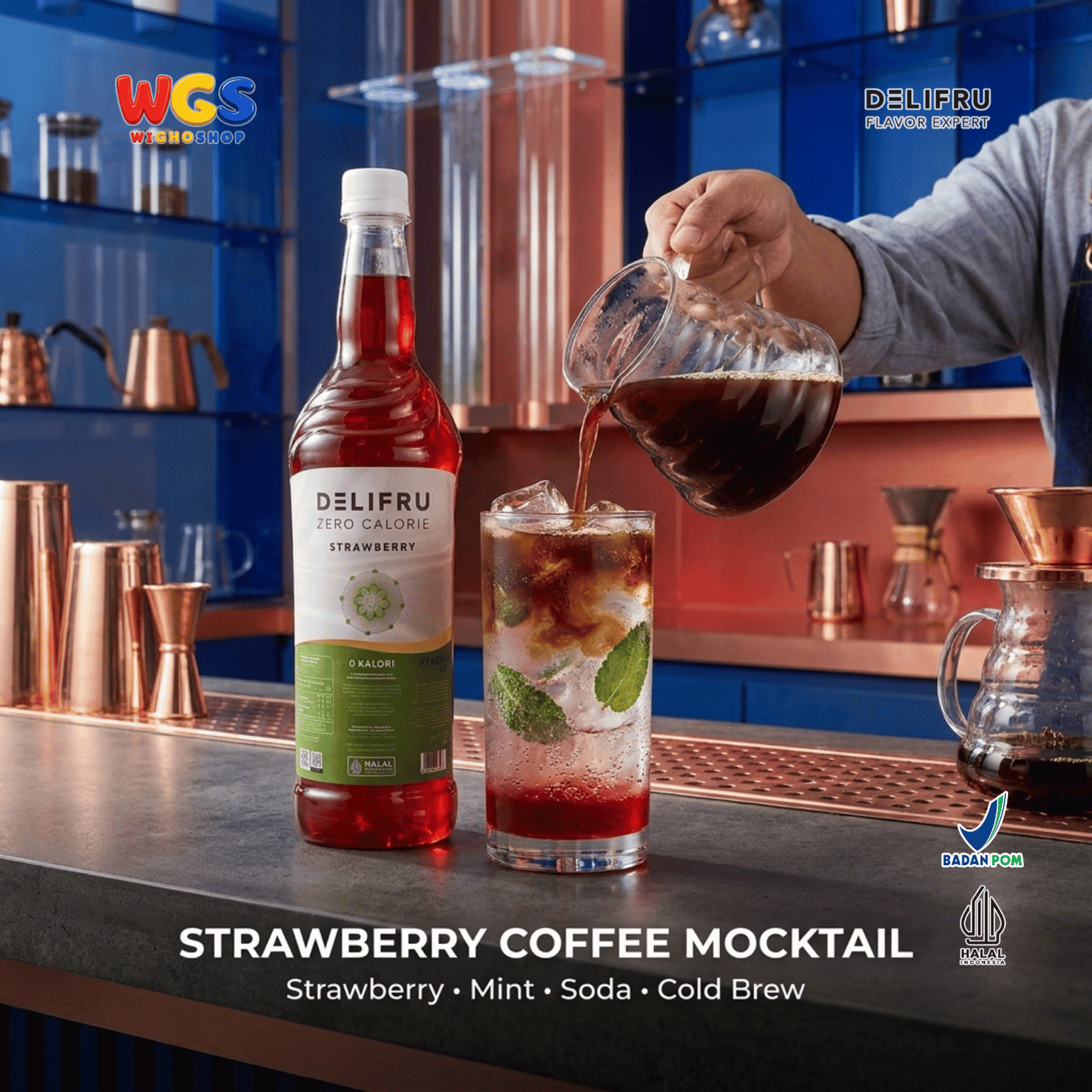 DELIFRU Zero Calorie Strawberry Syrup 1 Liter - Sirup Stroberi Bebas Gula untuk Mocktail Soda Iced Tea Minuman Cafe Halal