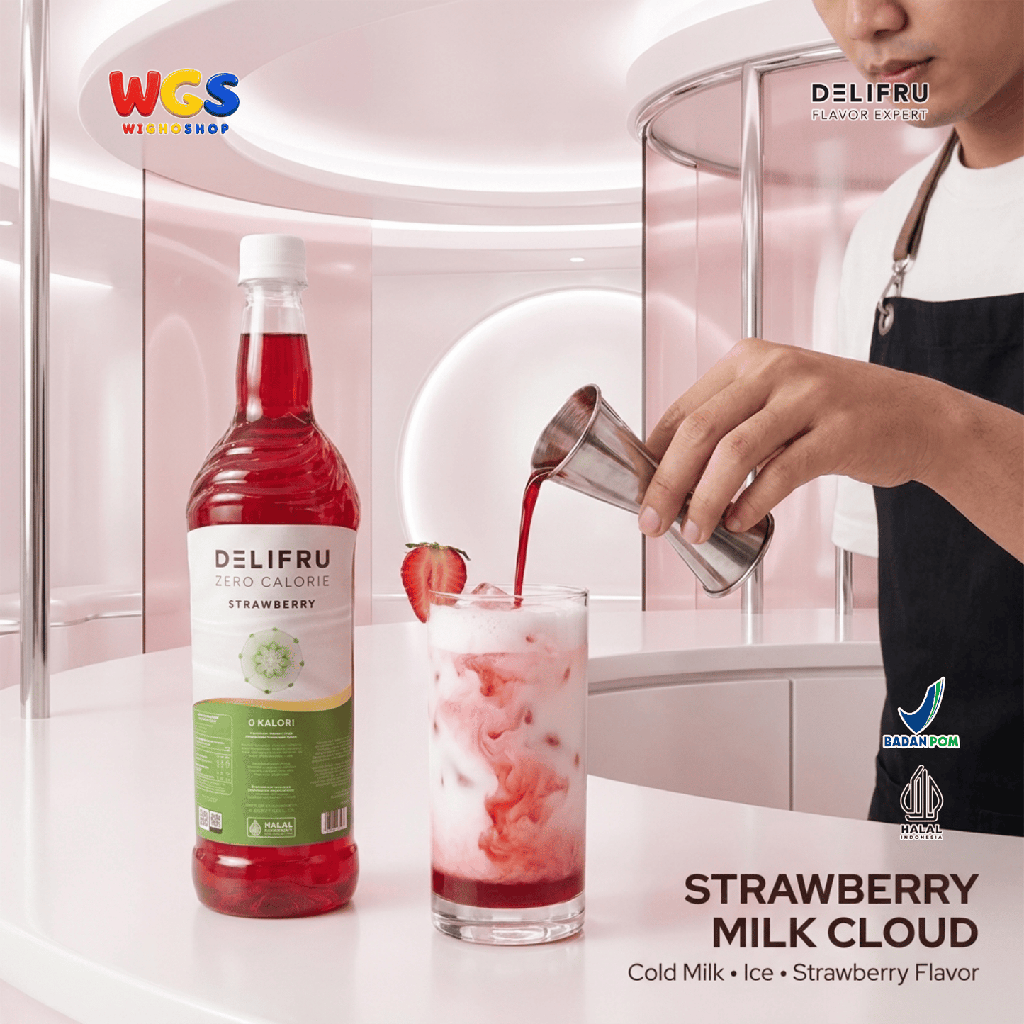 DELIFRU Zero Calorie Strawberry Syrup 1 Liter - Sirup Stroberi Bebas Gula untuk Mocktail Soda Iced Tea Minuman Cafe Halal