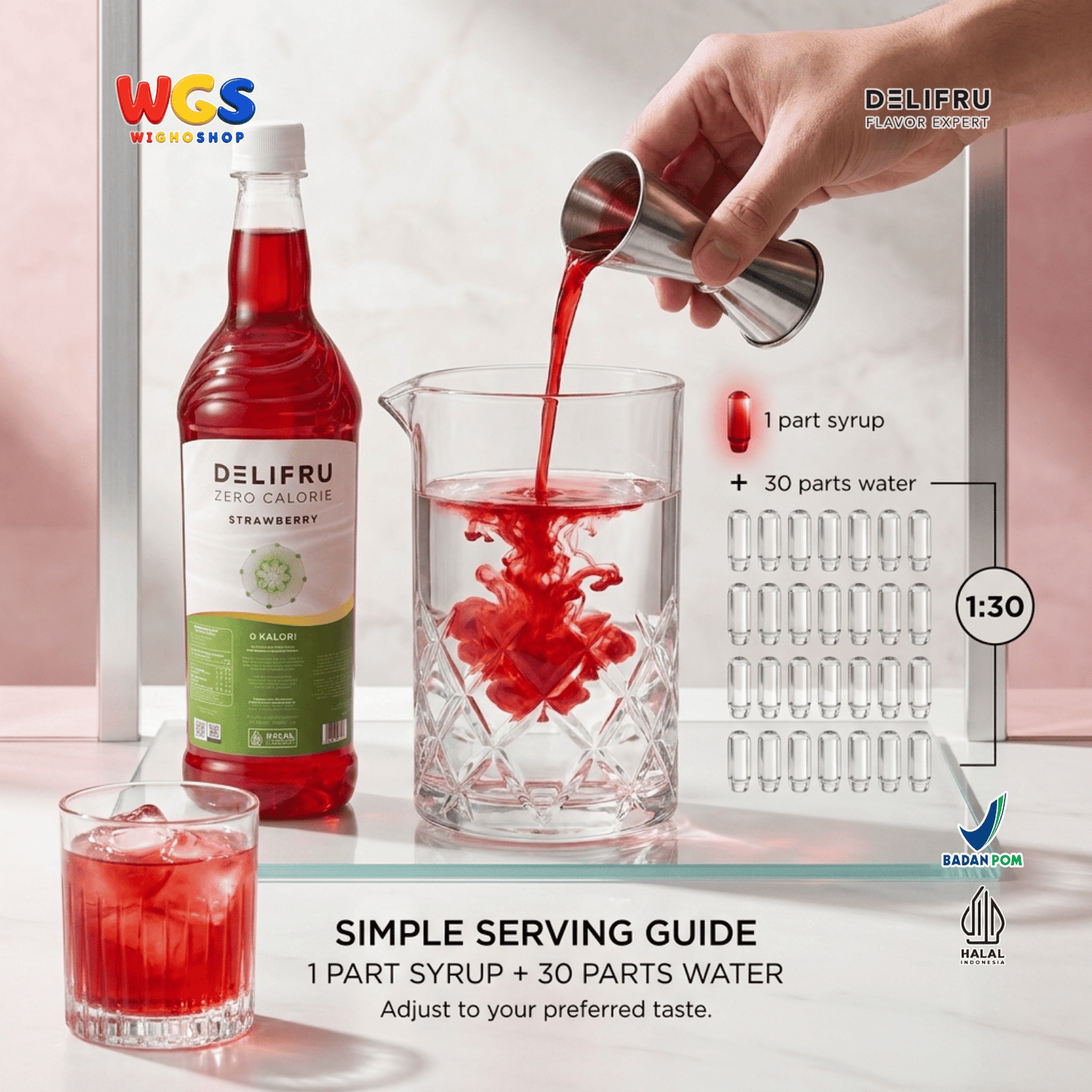 DELIFRU Zero Calorie Strawberry Syrup 1 Liter - Sirup Stroberi Bebas Gula untuk Mocktail Soda Iced Tea Minuman Cafe Halal