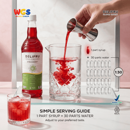 DELIFRU Zero Calorie Strawberry Syrup 1 Liter - Sirup Stroberi Bebas Gula untuk Mocktail Soda Iced Tea Minuman Cafe Halal