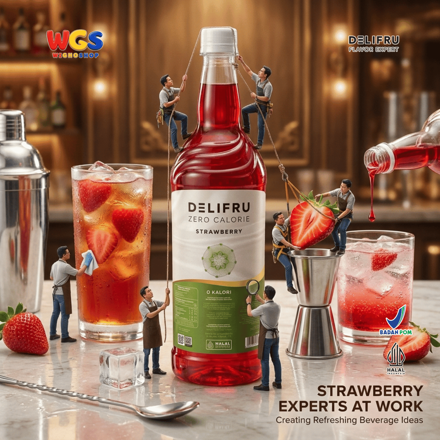 DELIFRU Zero Calorie Strawberry Syrup 1 Liter - Sirup Stroberi Bebas Gula untuk Mocktail Soda Iced Tea Minuman Cafe Halal