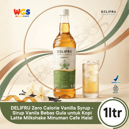 DELIFRU Zero Calorie Vanilla Syrup 1L - Sirup Vanilla Sugar Free Bebas Gula untuk Kopi Latte Minuman Cafe