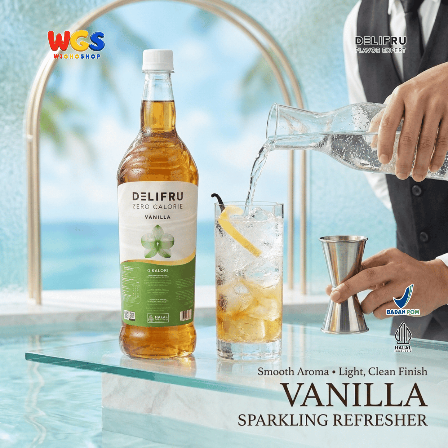 DELIFRU Zero Calorie Vanilla Syrup 1L - Sirup Vanilla Sugar Free Bebas Gula untuk Kopi Latte Minuman Cafe