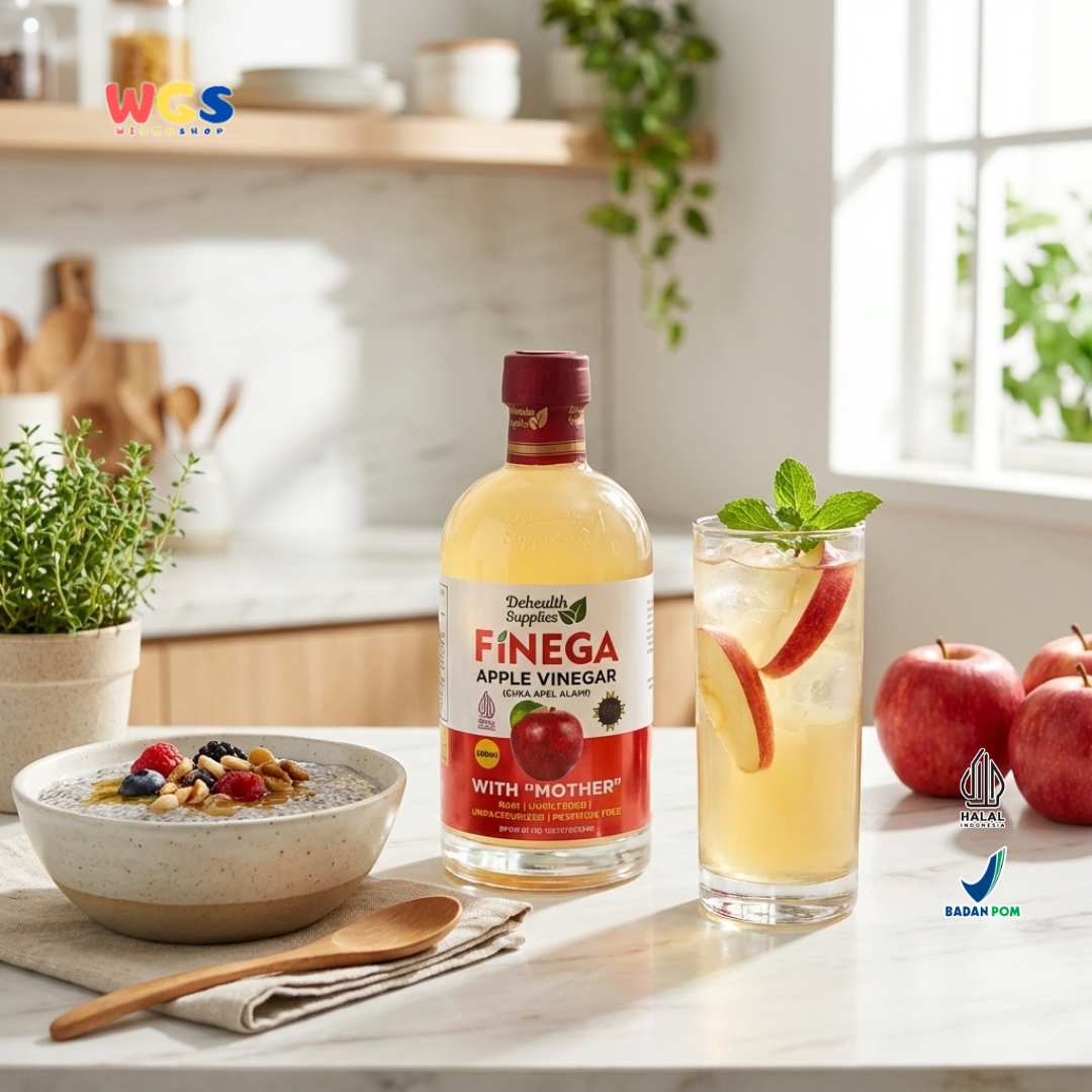 Dehealth Supplies Finega Apple Vinegar with Mother 500ml - Cuka Apel Alami Raw Unfiltered