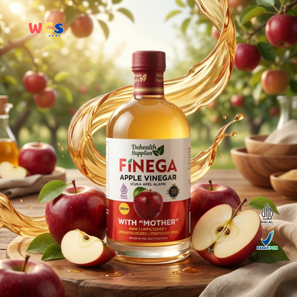 Dehealth Supplies Finega Apple Vinegar with Mother 500ml - Cuka Apel Alami Raw Unfiltered