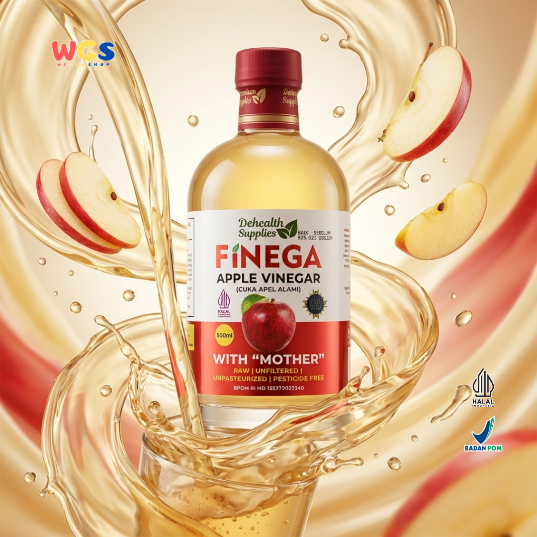 Dehealth Supplies Finega Apple Vinegar with Mother 500ml - Cuka Apel Alami Raw Unfiltered