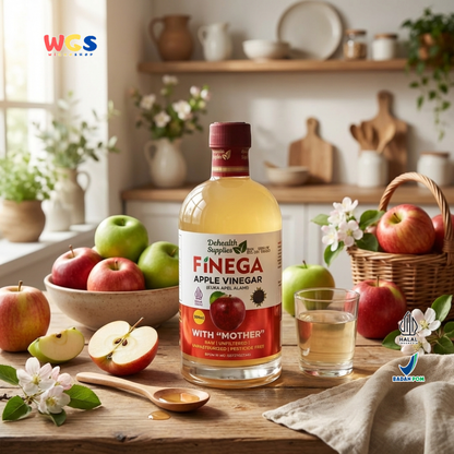 Dehealth Supplies Finega Apple Vinegar with Mother 500ml - Cuka Apel Alami Raw Unfiltered