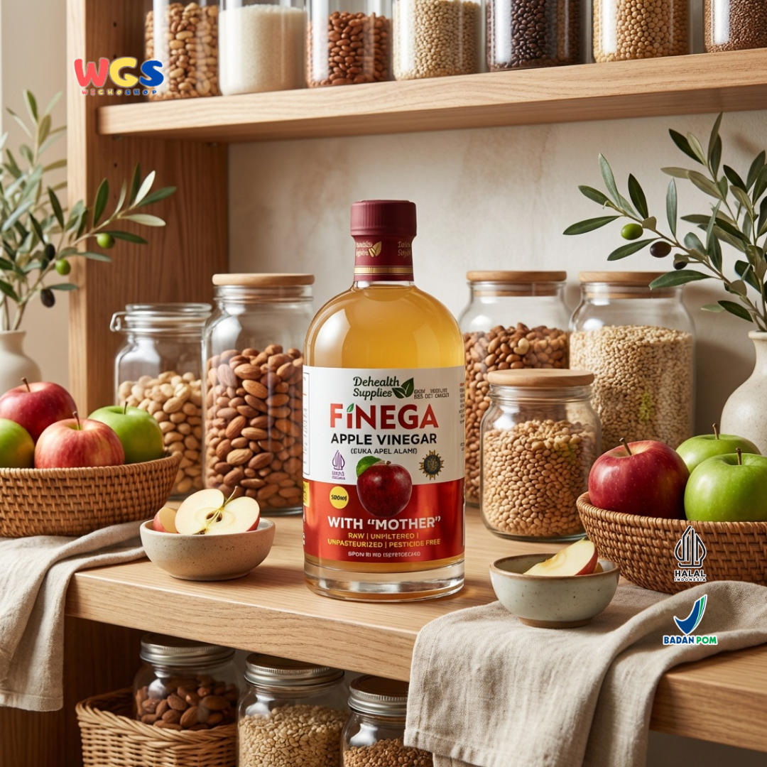Dehealth Supplies Finega Apple Vinegar with Mother 500ml - Cuka Apel Alami Raw Unfiltered