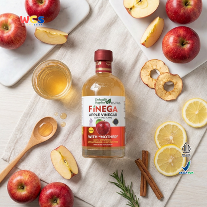 Dehealth Supplies Finega Apple Vinegar with Mother 500ml - Cuka Apel Alami Raw Unfiltered