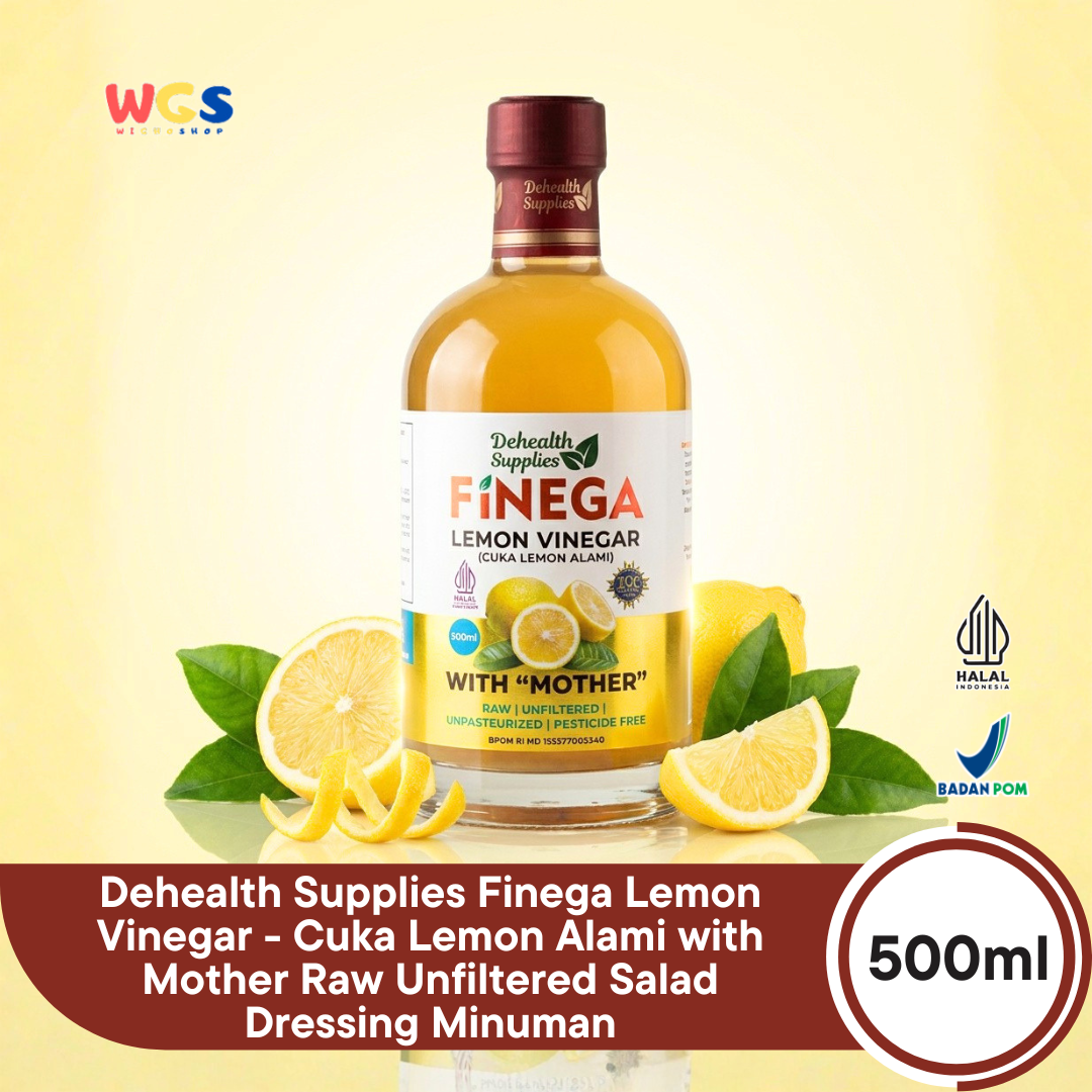 Dehealth Supplies Finega Lemon Vinegar 500ml - Cuka Lemon Alami with Mother Raw Unfiltered Salad Dressing Minuman