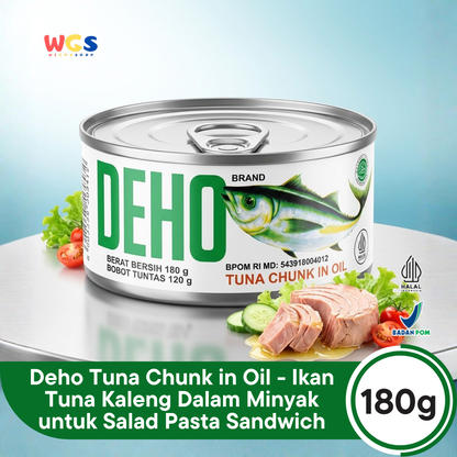 Deho Tuna Chunk in Oil 180g - Ikan Tuna Kaleng Dalam Minyak untuk Salad Pasta Sandwich