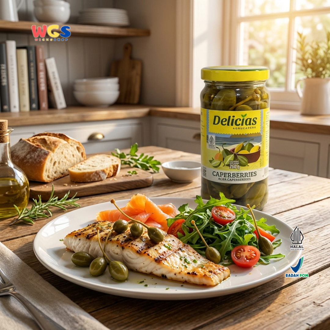 Delicias Caperberries 250g - Acar Capers Berry Premium Asam Gurih untuk Salad & Masakan Mediterania