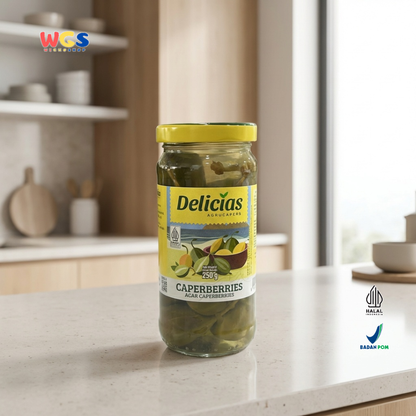 Delicias Caperberries 250g - Acar Capers Berry Premium Asam Gurih untuk Salad & Masakan Mediterania