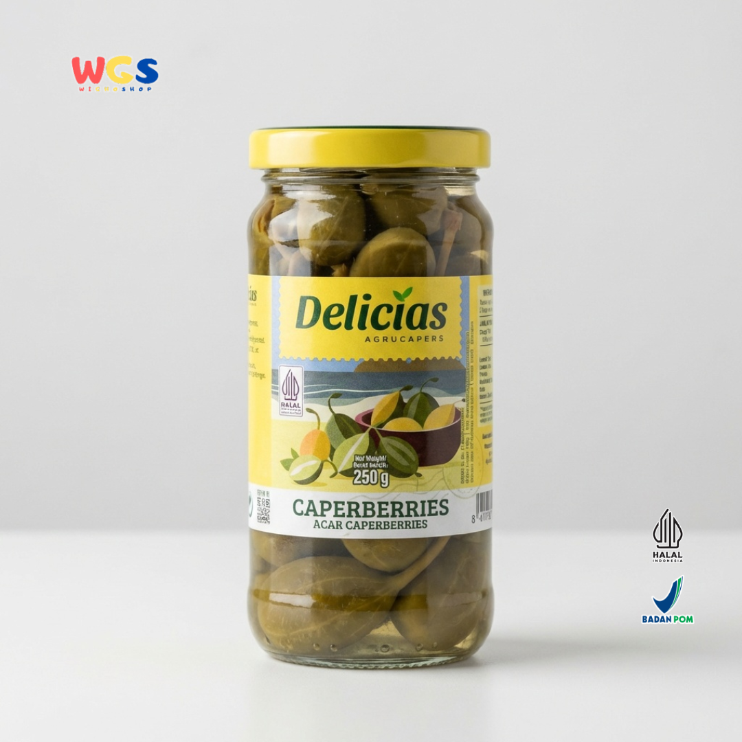 Delicias Caperberries 250g - Acar Capers Berry Premium Asam Gurih untuk Salad & Masakan Mediterania