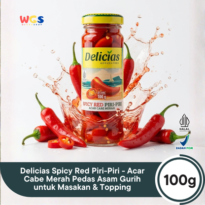 Delicias Spicy Red Piri-Piri 100g - Acar Cabe Merah Pedas Asam Gurih untuk Masakan & Topping