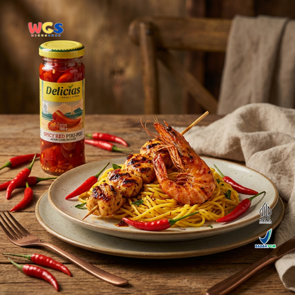 Delicias Spicy Red Piri-Piri 100g - Acar Cabe Merah Pedas Asam Gurih untuk Masakan & Topping