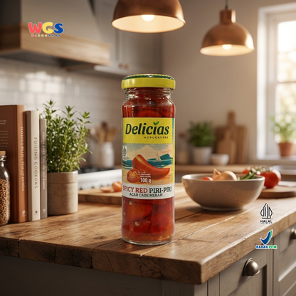 Delicias Spicy Red Piri-Piri 100g - Acar Cabe Merah Pedas Asam Gurih untuk Masakan & Topping