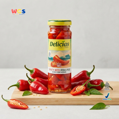 Delicias Spicy Red Piri-Piri 100g - Acar Cabe Merah Pedas Asam Gurih untuk Masakan & Topping