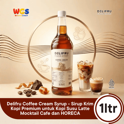 DELIFRU Coffee Cream Syrup 1 Liter - Sirup Krim Kopi untuk Latte, Frappe, Milkshake, Kopi Susu & Dessert Halal