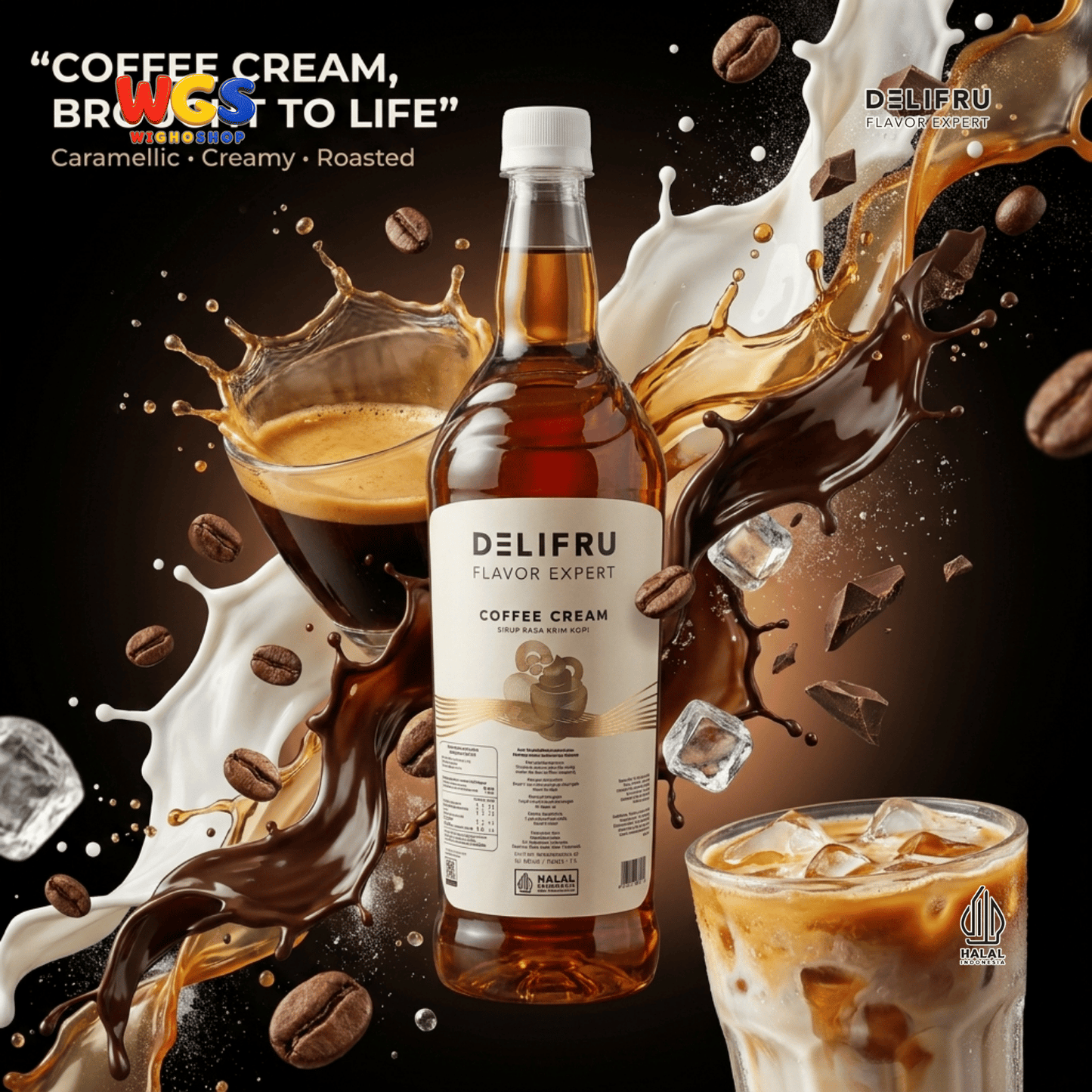 DELIFRU Coffee Cream Syrup 1 Liter - Sirup Krim Kopi untuk Latte, Frappe, Milkshake, Kopi Susu & Dessert Halal