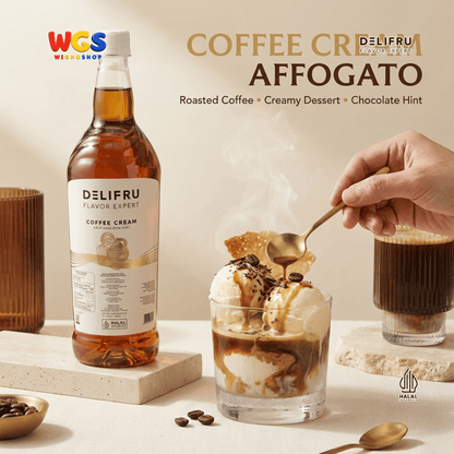 DELIFRU Coffee Cream Syrup 1 Liter - Sirup Krim Kopi untuk Latte, Frappe, Milkshake, Kopi Susu & Dessert Halal