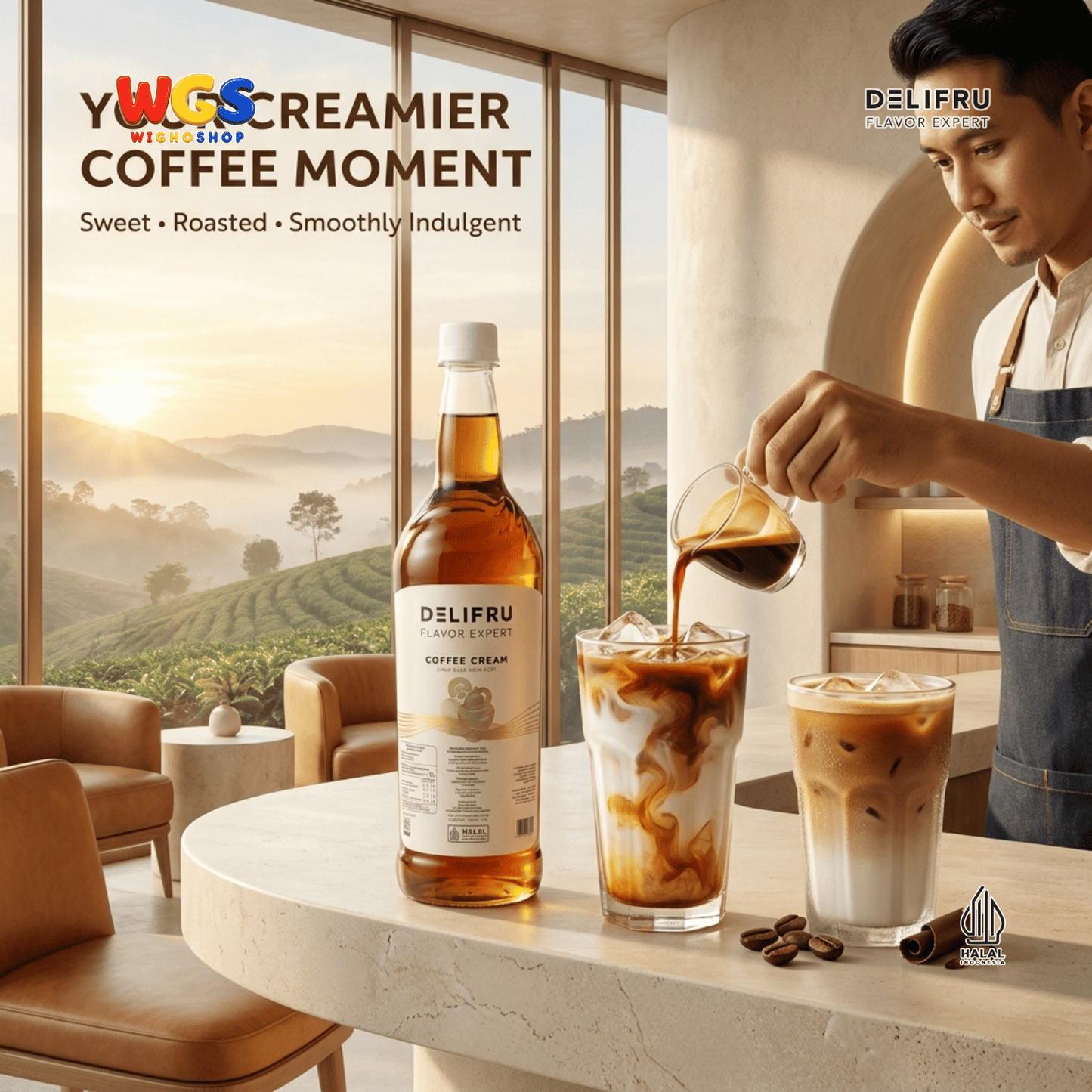 DELIFRU Coffee Cream Syrup 1 Liter - Sirup Krim Kopi untuk Latte, Frappe, Milkshake, Kopi Susu & Dessert Halal