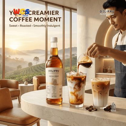 DELIFRU Coffee Cream Syrup 1 Liter - Sirup Krim Kopi untuk Latte, Frappe, Milkshake, Kopi Susu & Dessert Halal