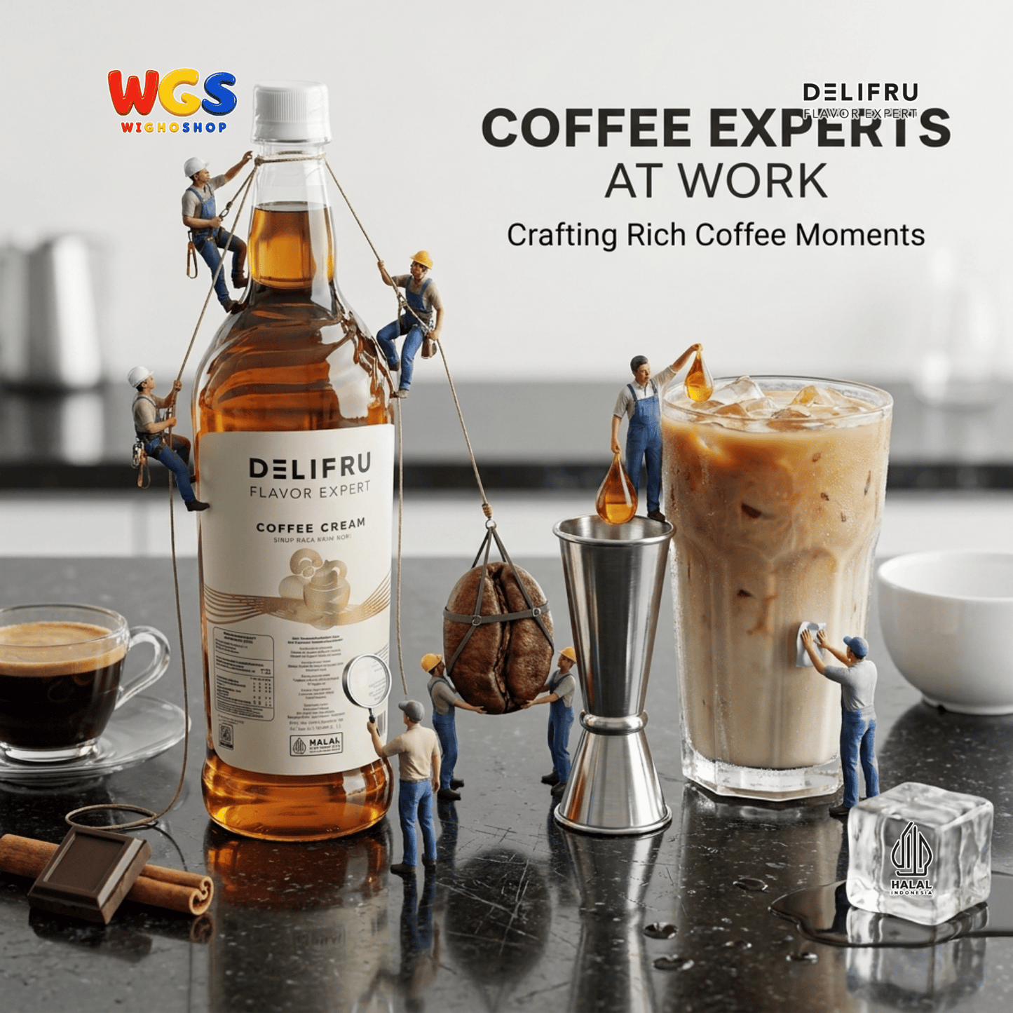 DELIFRU Coffee Cream Syrup 1 Liter - Sirup Krim Kopi untuk Latte, Frappe, Milkshake, Kopi Susu & Dessert Halal