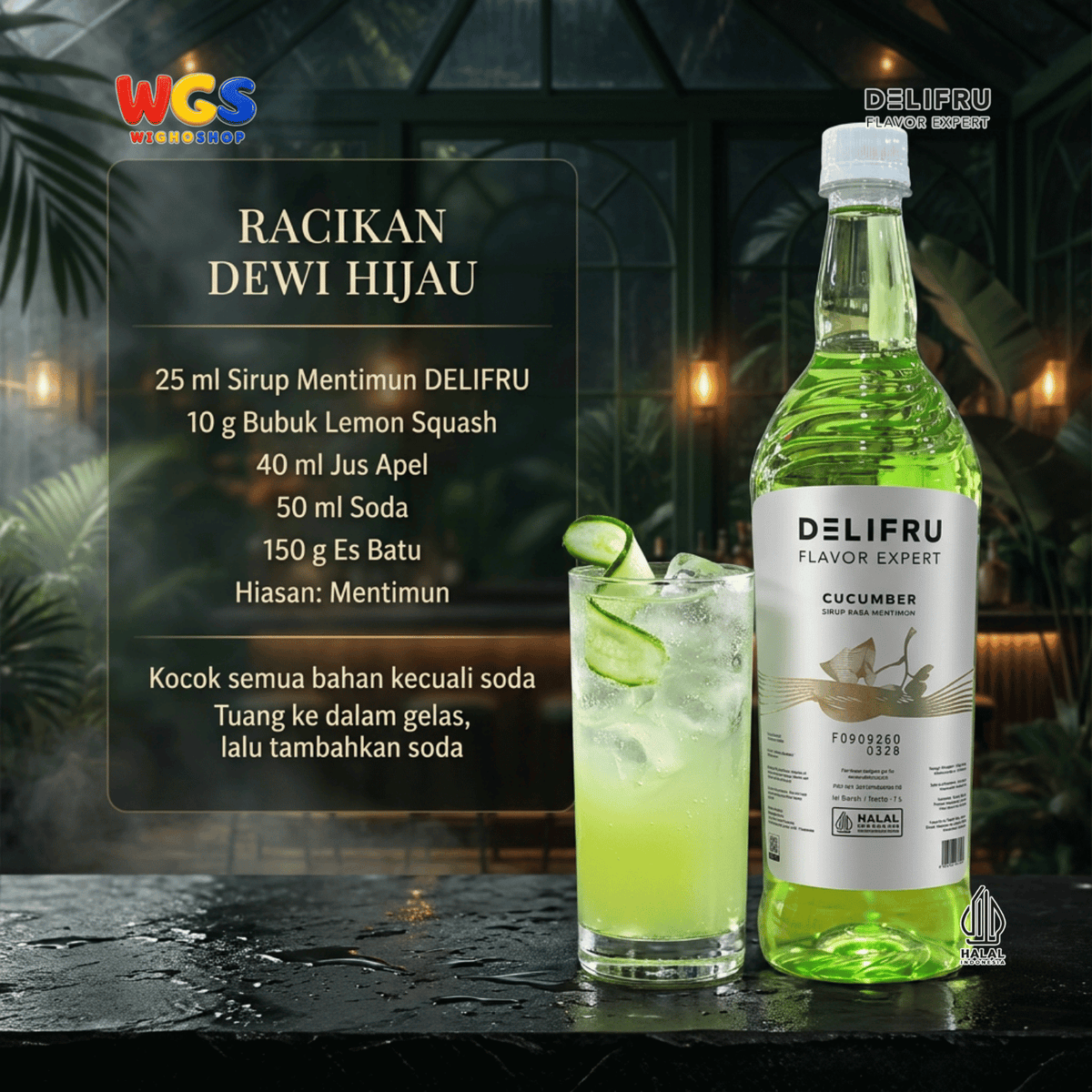Delifru Cucumber Syrup 1L - Sirup Mentimun untuk Mocktail, Soda & Es Timun