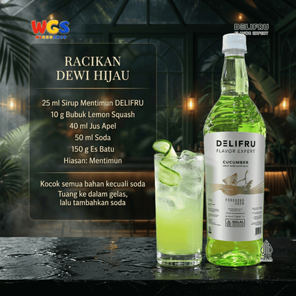 Delifru Cucumber Syrup 1L - Sirup Mentimun untuk Mocktail, Soda & Es Timun
