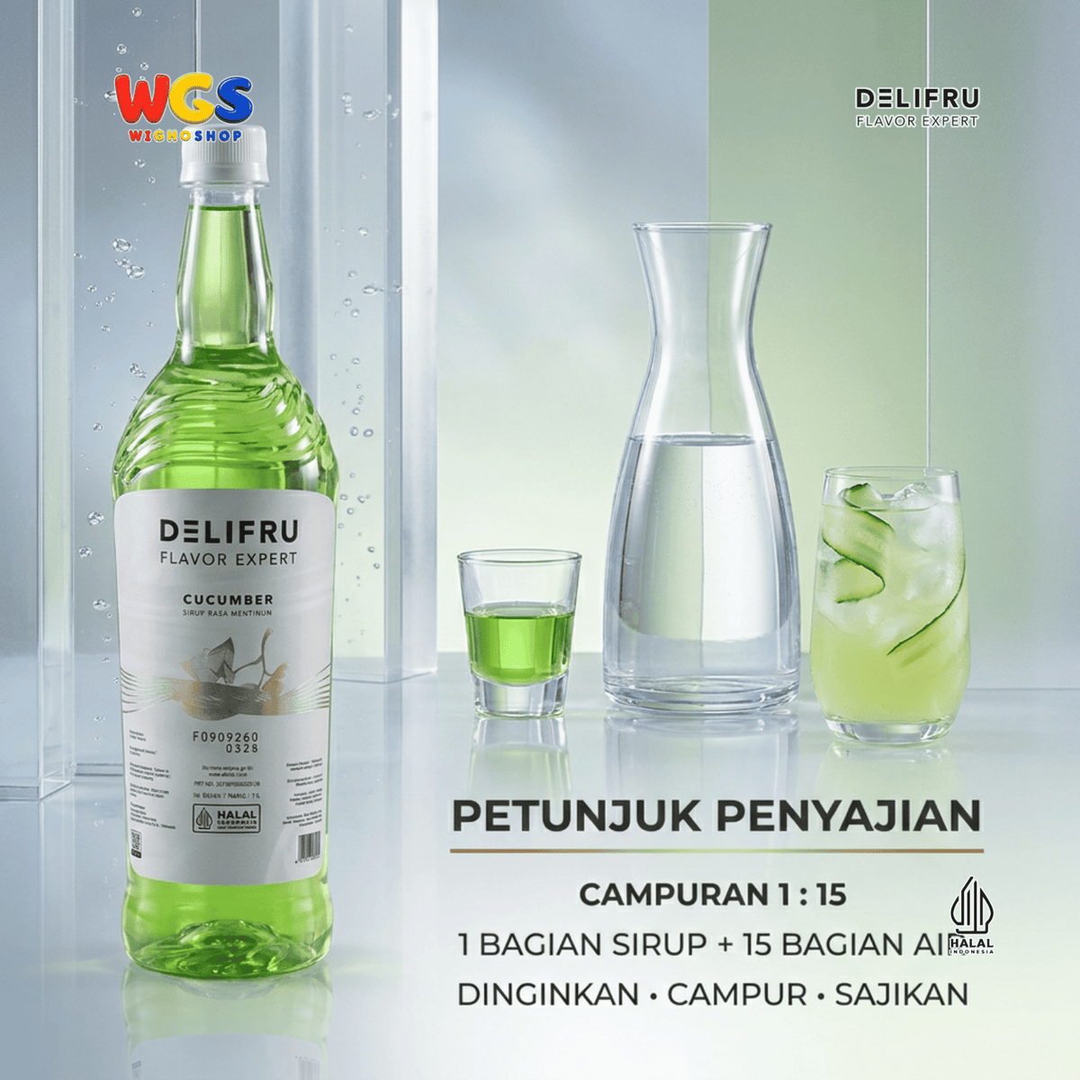 Delifru Cucumber Syrup 1L - Sirup Mentimun untuk Mocktail, Soda & Es Timun