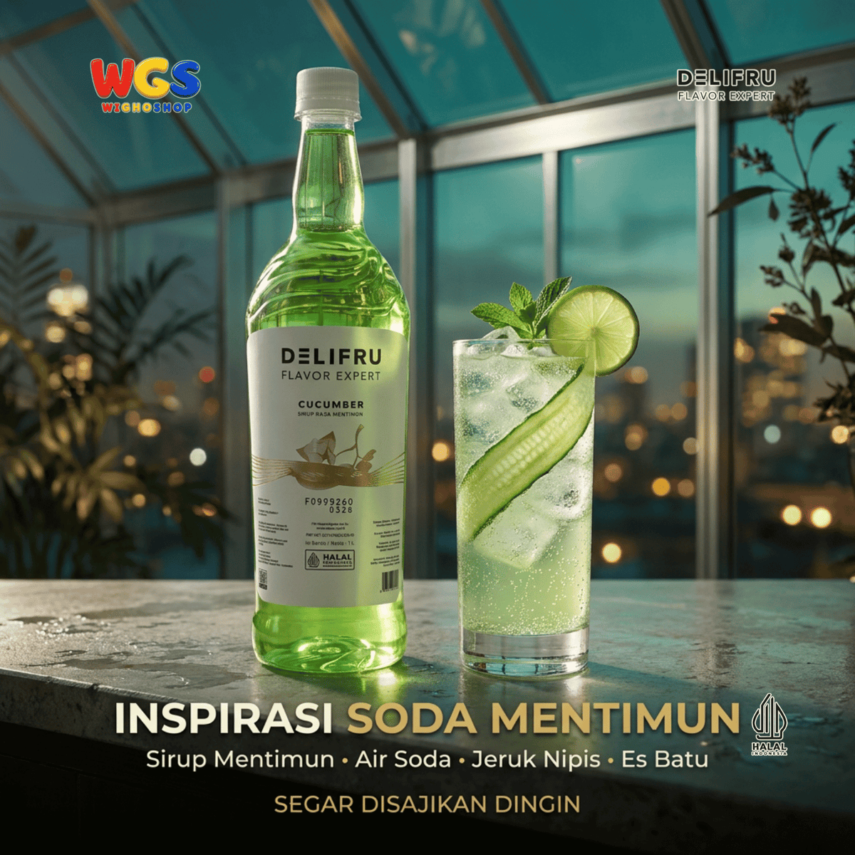 Delifru Cucumber Syrup 1L - Sirup Mentimun untuk Mocktail, Soda & Es Timun