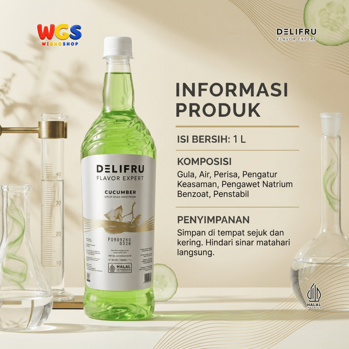 Delifru Cucumber Syrup 1L - Sirup Mentimun untuk Mocktail, Soda & Es Timun