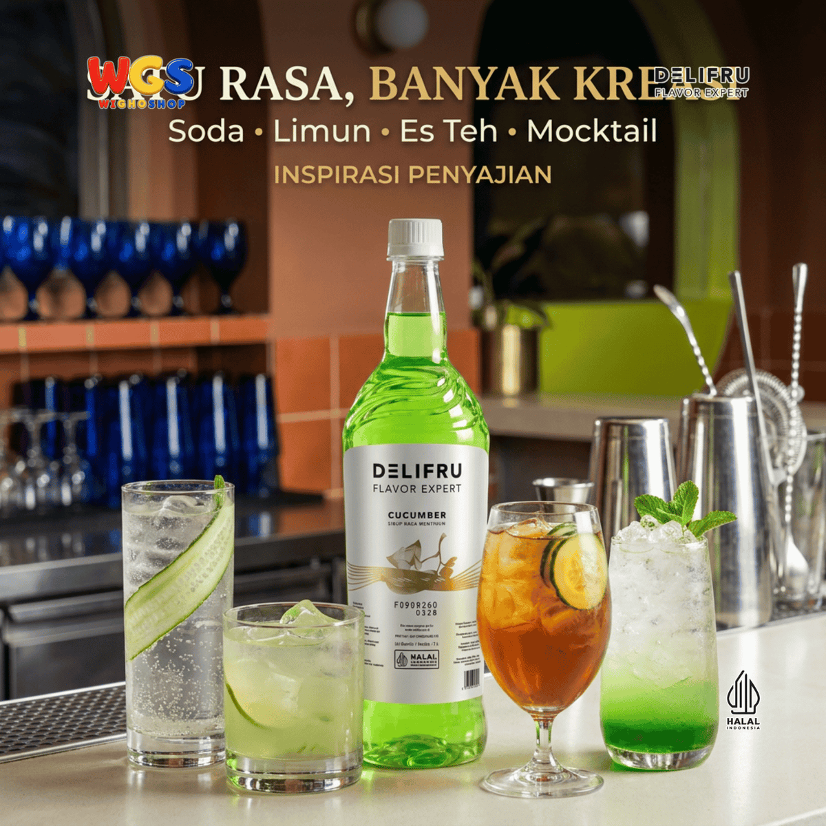 Delifru Cucumber Syrup 1L - Sirup Mentimun untuk Mocktail, Soda & Es Timun