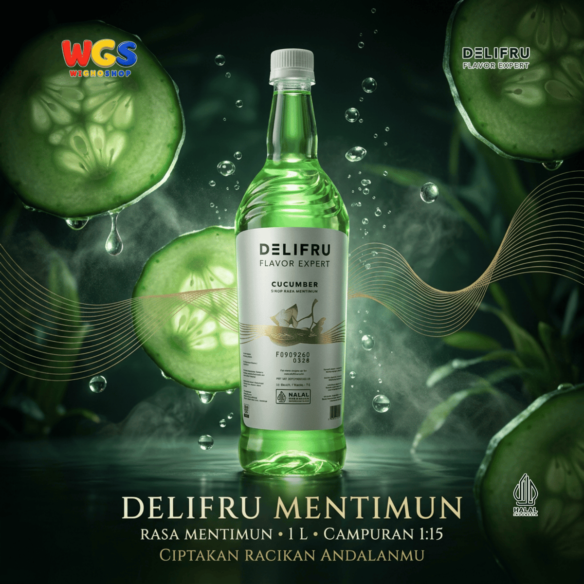 Delifru Cucumber Syrup 1L - Sirup Mentimun untuk Mocktail, Soda & Es Timun
