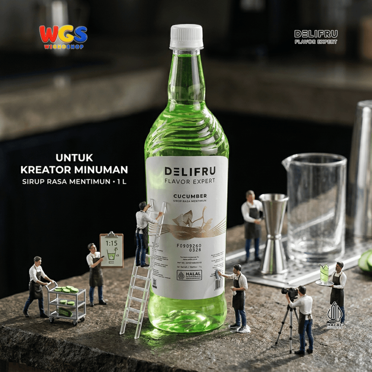 Delifru Cucumber Syrup 1L - Sirup Mentimun untuk Mocktail, Soda & Es Timun