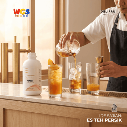 Delifru Peach Fruit Mix 1kg - Konsentrat Puree Persik untuk Peach Tea & Mocktail