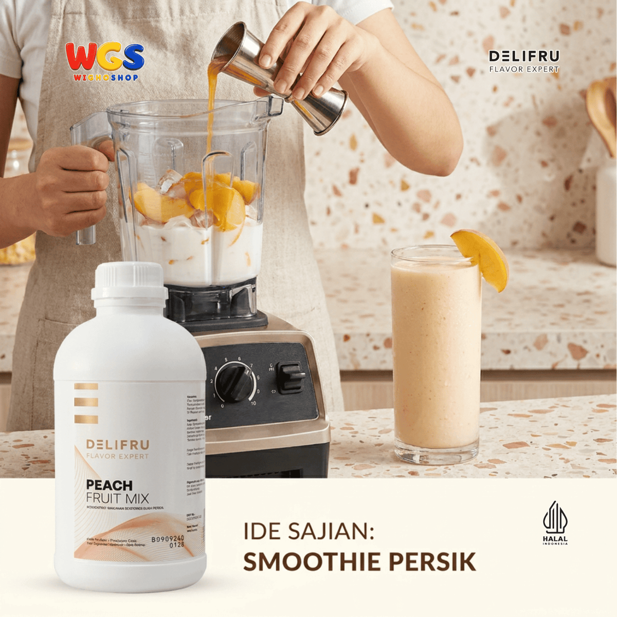 Delifru Peach Fruit Mix 1kg - Konsentrat Puree Persik untuk Peach Tea & Mocktail
