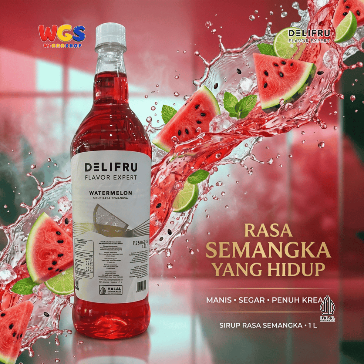 Delifru Watermelon Syrup 1L - Sirup Semangka untuk Mocktail, Soda & Es Buah