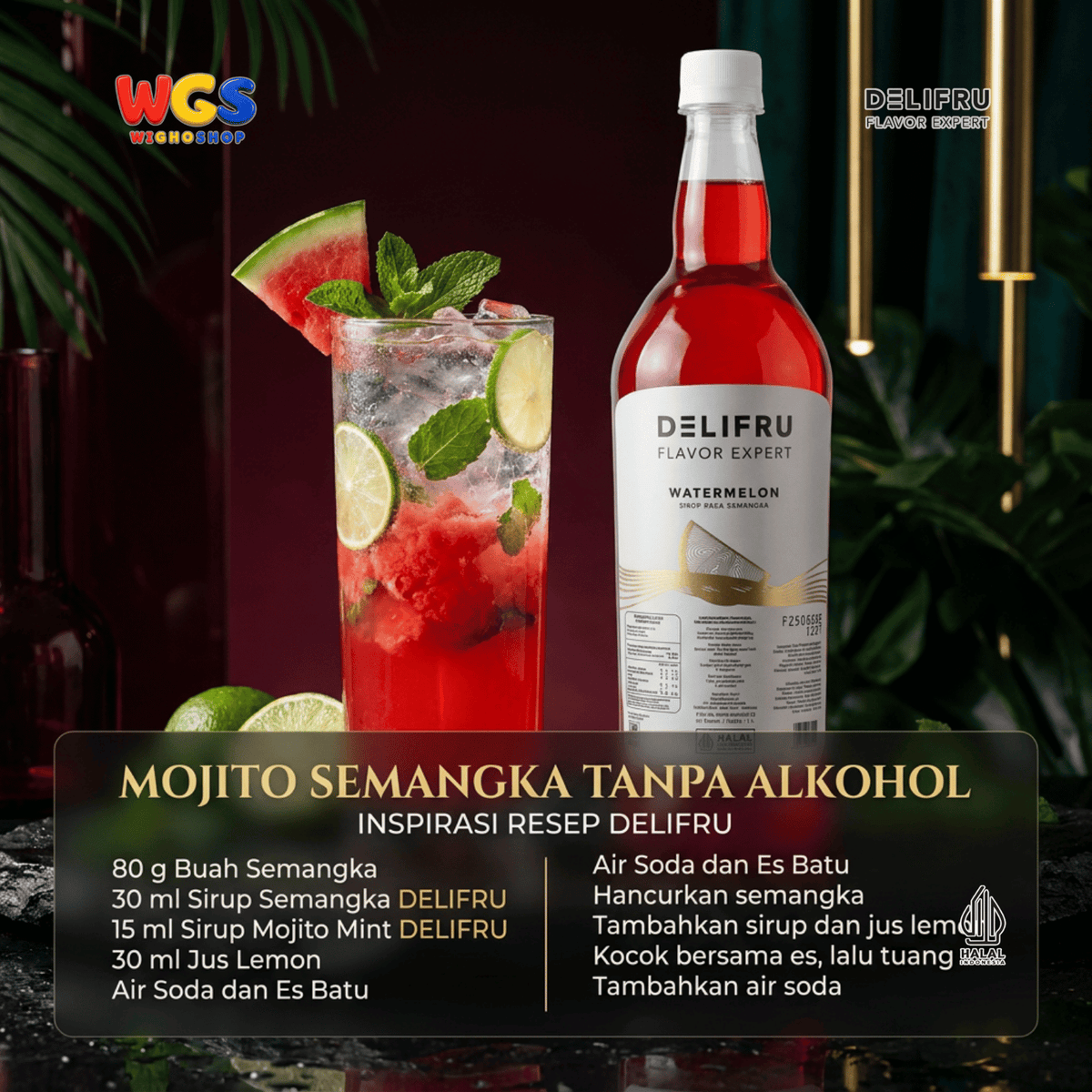 Delifru Watermelon Syrup 1L - Sirup Semangka untuk Mocktail, Soda & Es Buah