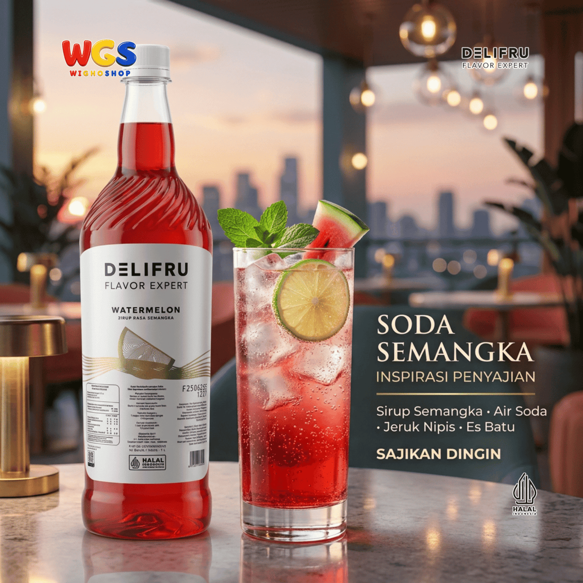 Delifru Watermelon Syrup 1L - Sirup Semangka untuk Mocktail, Soda & Es Buah