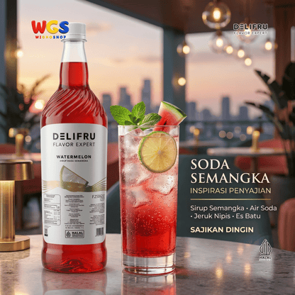 Delifru Watermelon Syrup 1L - Sirup Semangka untuk Mocktail, Soda & Es Buah