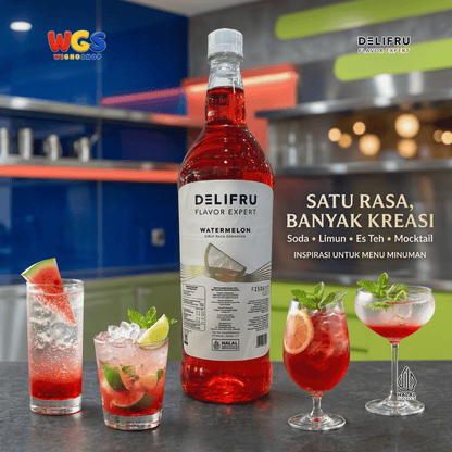 Delifru Watermelon Syrup 1L - Sirup Semangka untuk Mocktail, Soda & Es Buah