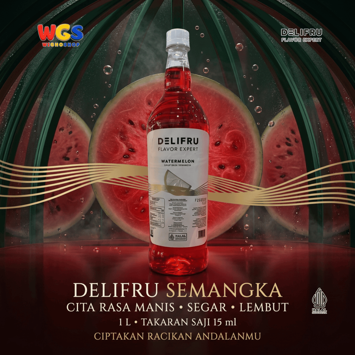 Delifru Watermelon Syrup 1L - Sirup Semangka untuk Mocktail, Soda & Es Buah