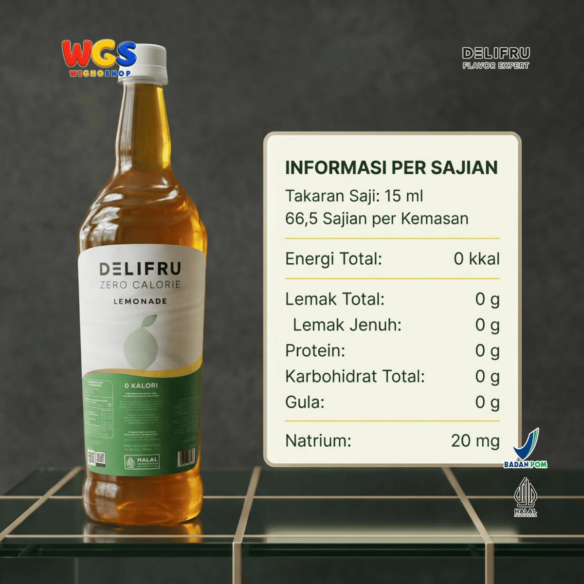 Delifru Zero Calorie Lemonade 1L - Pengganti Sirup Rasa Lemon
