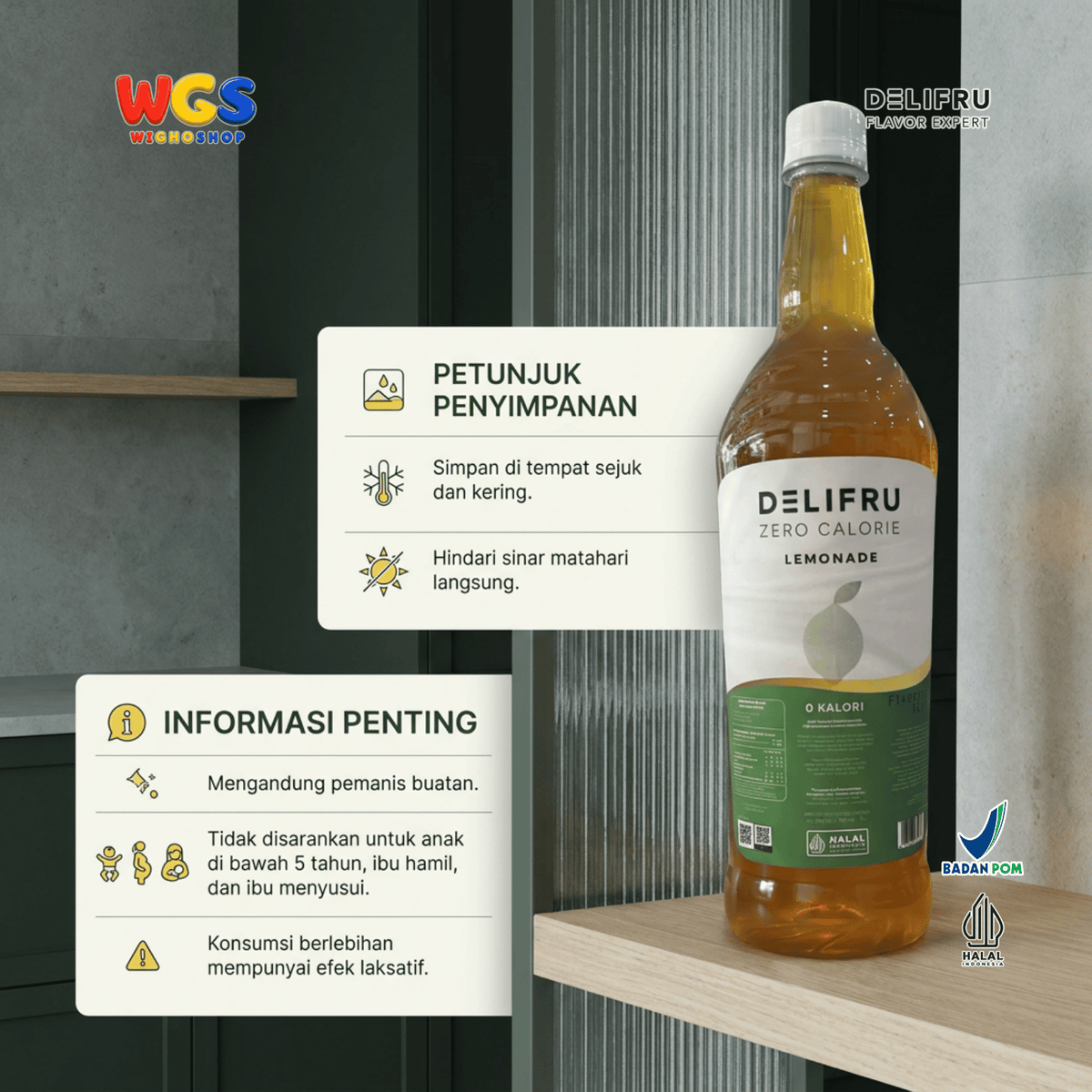 Delifru Zero Calorie Lemonade 1L - Pengganti Sirup Rasa Lemon